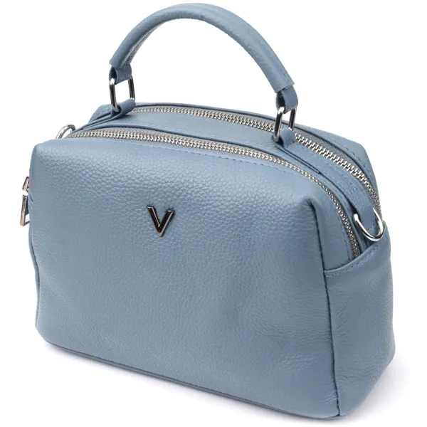 Елегантна сумка жіноча з двома секціями з натуральної шкіри Vintage 22920 Блакитний