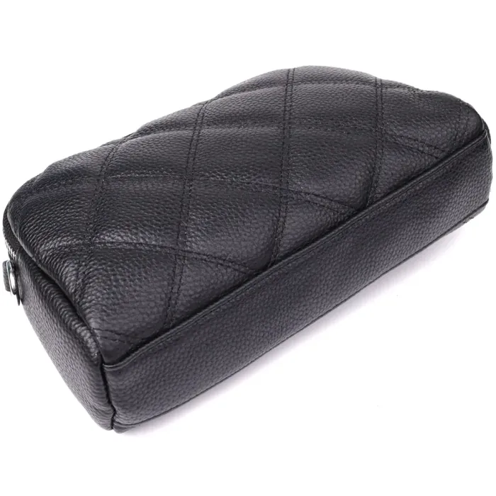 Стильна сумка прошита ромбами з натуральної шкіри Vintage 22930 Чорний