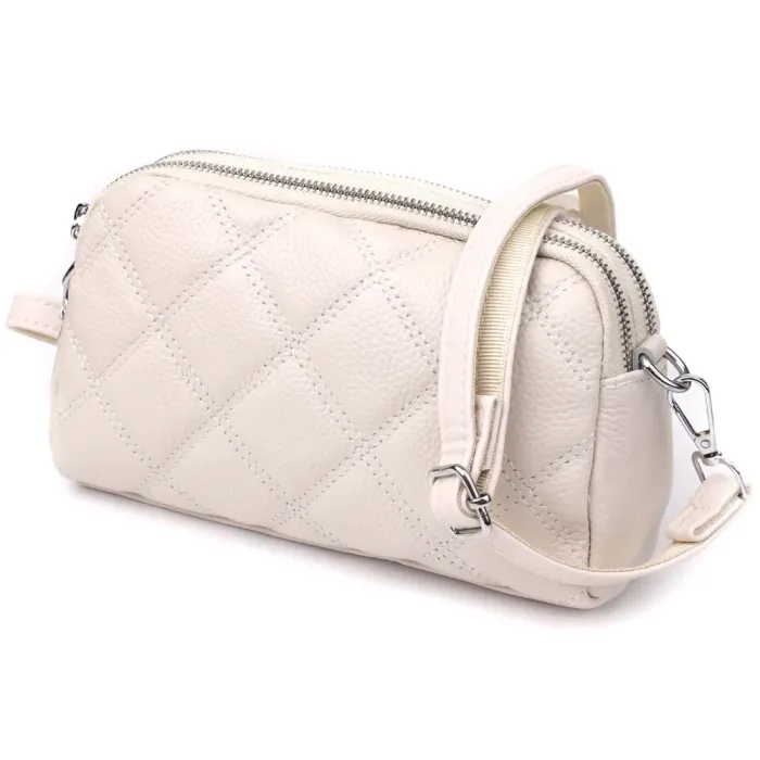 Модна жіноча сумка прошита ромбами з натуральної шкіри Vintage 22931 Білий