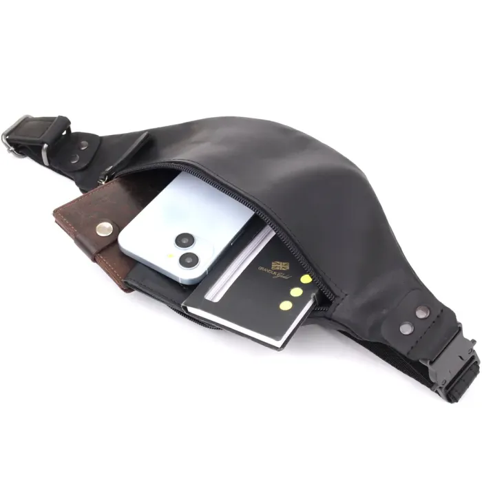 Чоловіча бананка з натуральної вінтажної шкіри Shvigel 23129 Чорний