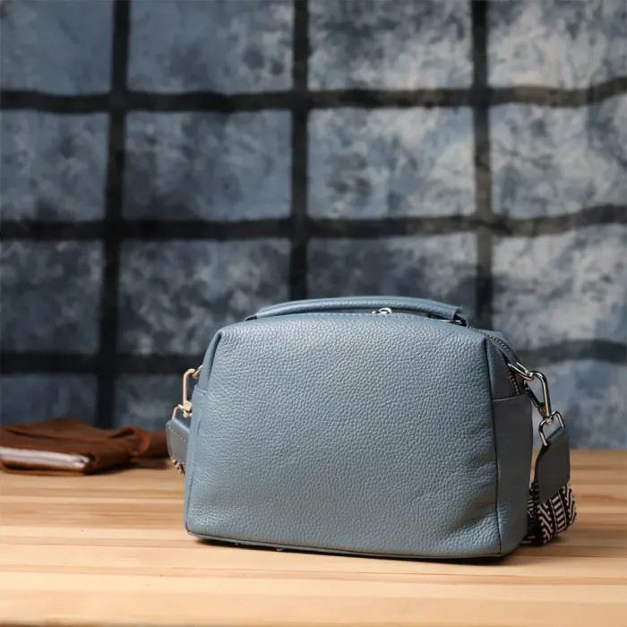 Елегантна сумка жіноча з двома секціями з натуральної шкіри Vintage 22920 Блакитний