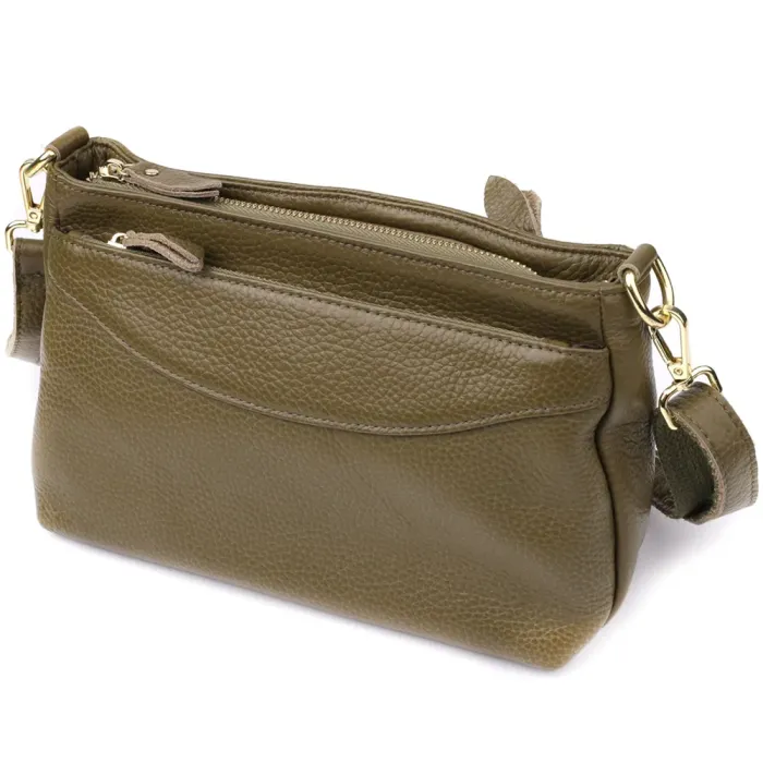 Стильна шкіряна сумка із щільним дном для жінок Vintage 22984 Оливковий