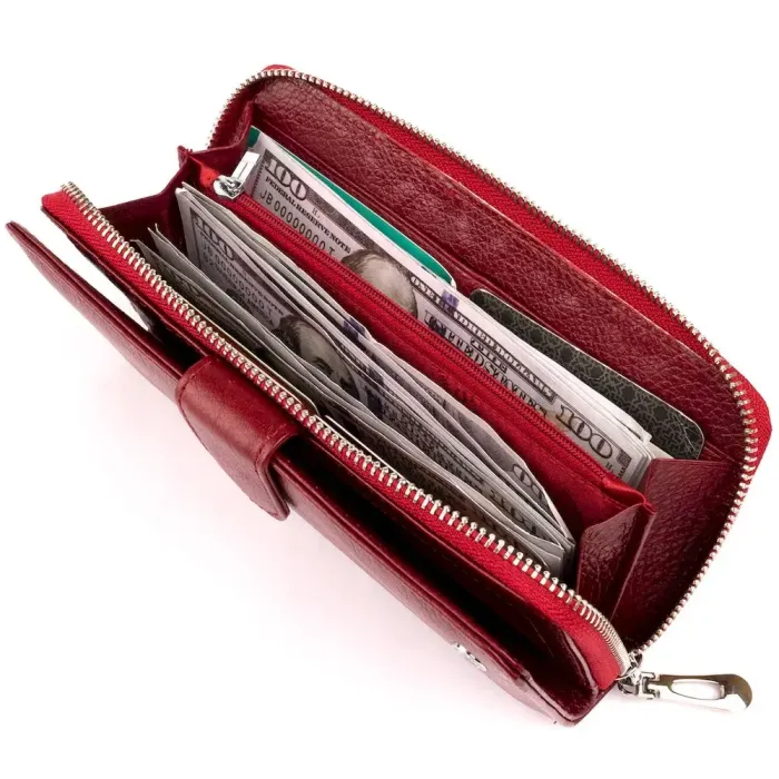 Вертикальний місткий гаманець зі шкіри ST Leather 19307 Бордовий