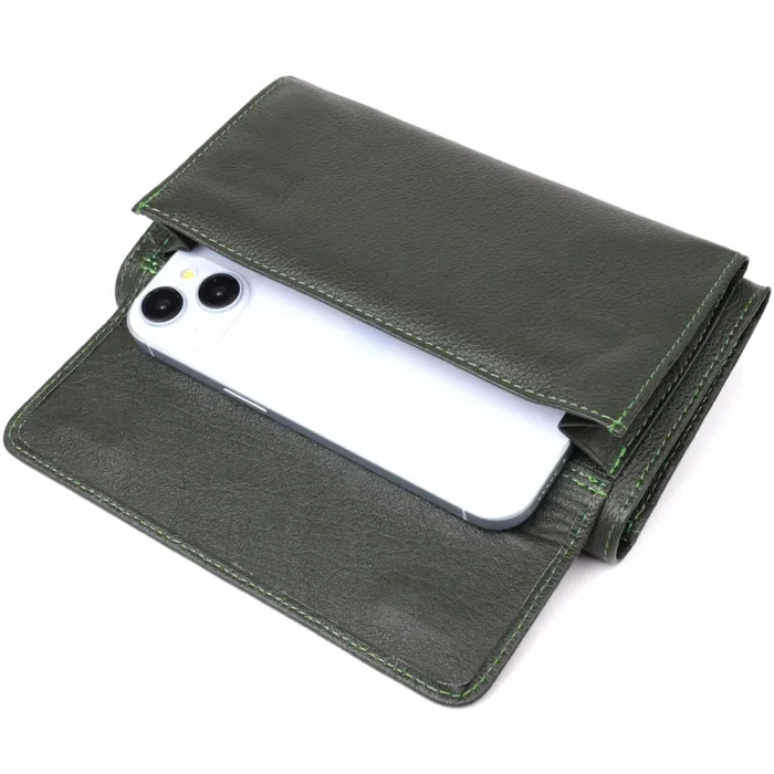 Горизонтальний гаманець з кишенею для телефону з натуральної шкіри ST Leather 23068 Зелений