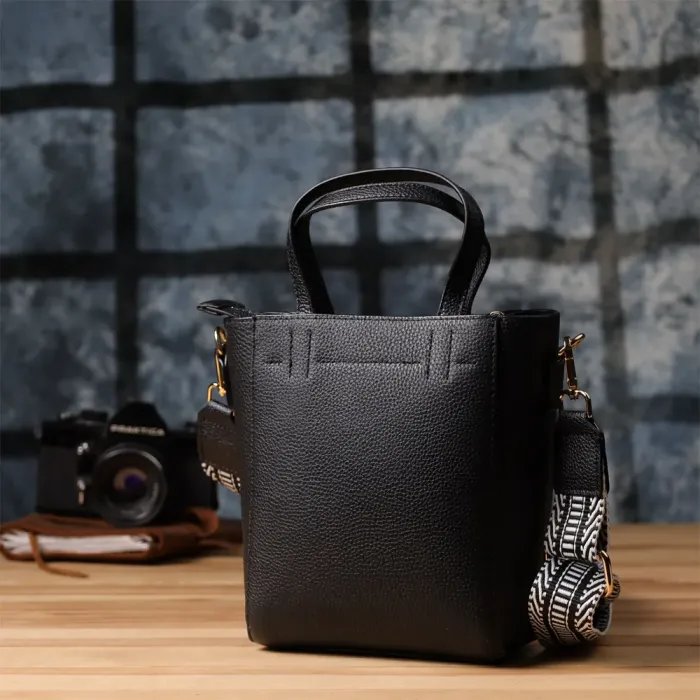 Трапецієподібна сумка для жінок з натуральної шкіри Vintage 22916 Чорний