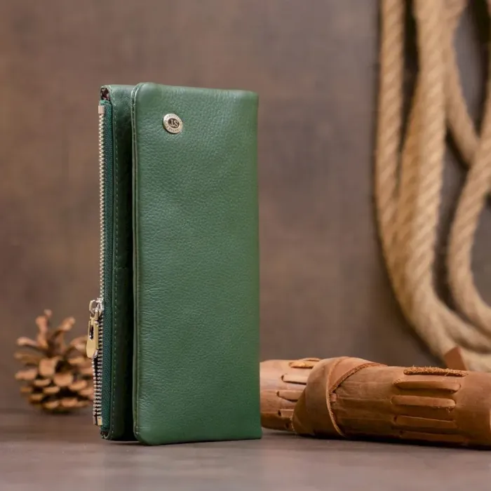 Вертикальний гаманець на кнопці унісекс ST Leather 19207 Зелений