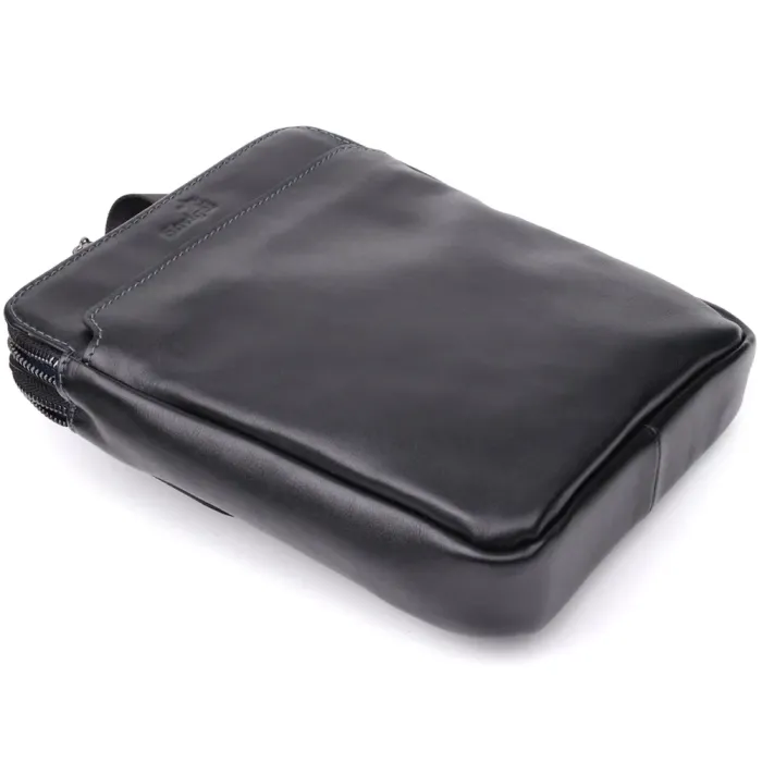 Красива чоловіча сумка через плече з гладкої натуральної шкіри Shvigel 20871_1 Чорний