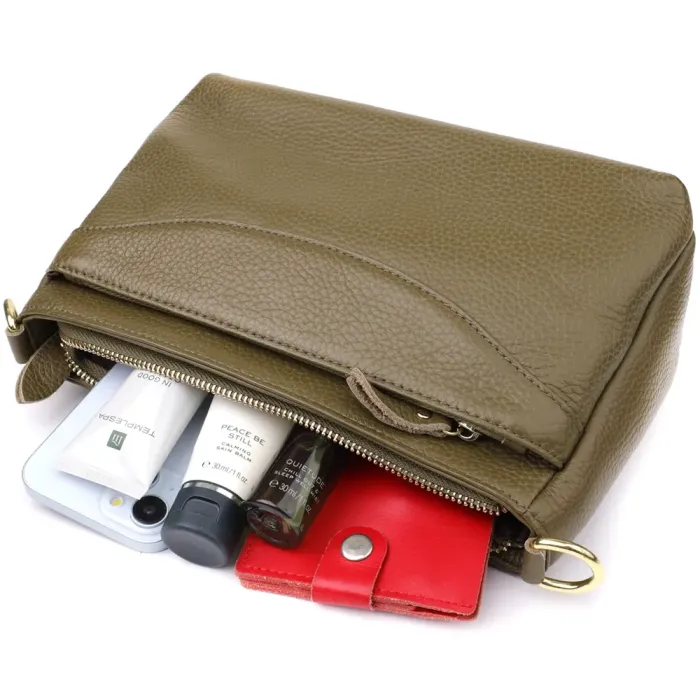 Стильна шкіряна сумка із щільним дном для жінок Vintage 22984 Оливковий