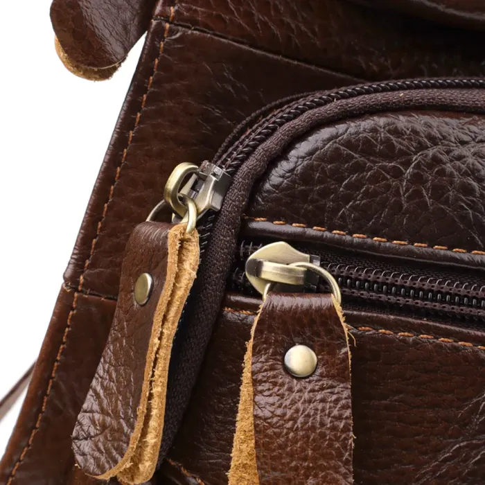 Сумка для чоловіків з великою кількістю кишень із натуральної шкіри Vintage 22956 Коричневий