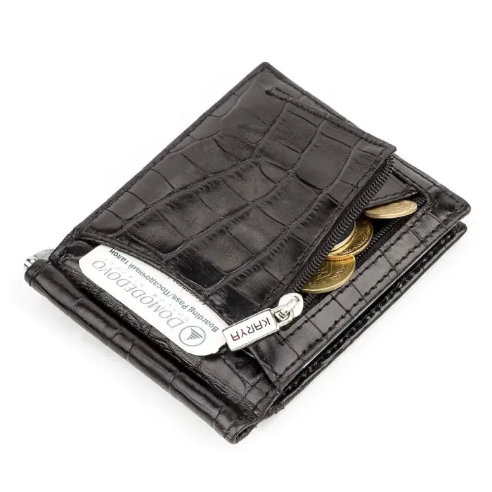 Затискач чоловічий KARYA 17086 шкіряний Чорний