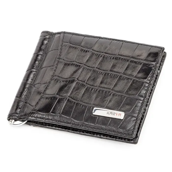 Затискач чоловічий KARYA 17086 шкіряний Чорний