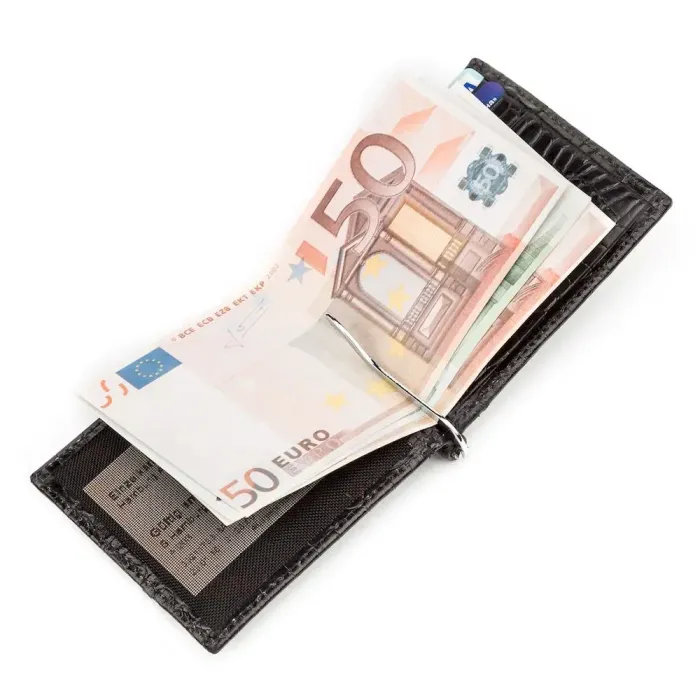 Затискач чоловічий KARYA 17086 шкіряний Чорний