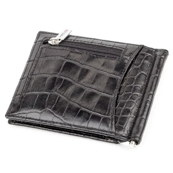 Затискач чоловічий KARYA 17086 шкіряний Чорний