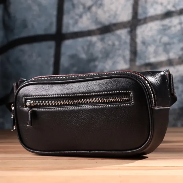 Стильна чоловіча бананки з м'якої натуральної шкіри Vintage 15116 Чорний