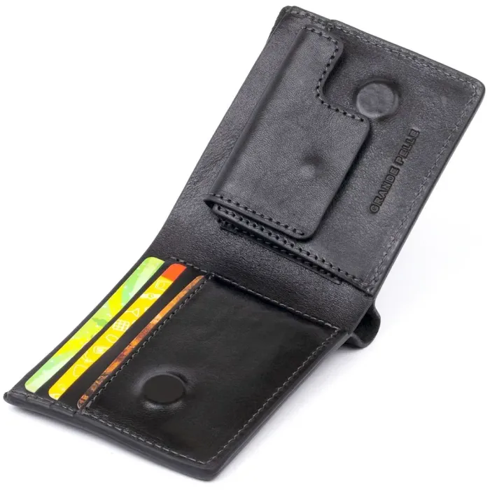 Портмоне вертикальне з круглим магнітом на два відділення GRANDE PELLE 11306 Чорне