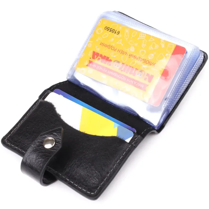 Візитниця унісекс з натуральної гладкої шкіри GRANDE PELLE 22941 Чорна