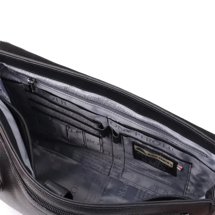 Чоловіча сумка-портфель для ноутбука із зернистої натуральної шкіри Tony Perotti 20864_1 (6036-38 nero) Чорний