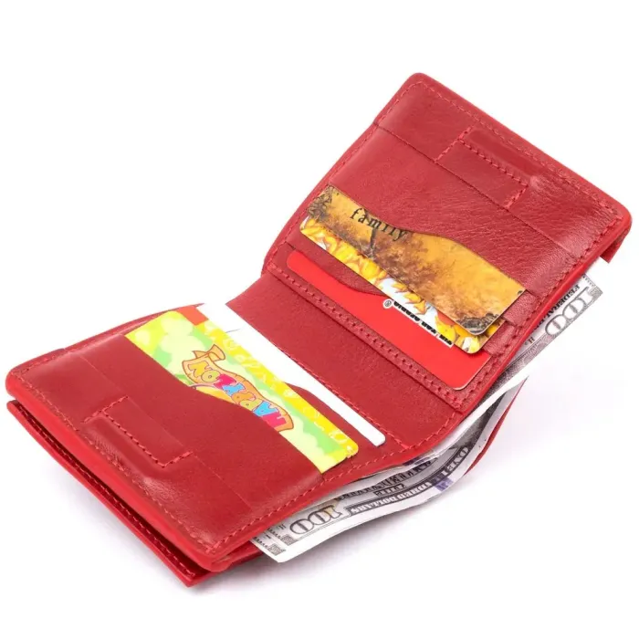 Вертикальне глянсове портмоне з накладною монетницею GRANDE PELLE 11331 Червоне