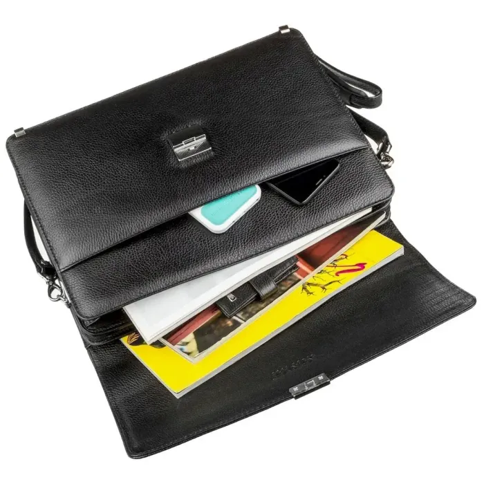 Чоловічий портфель KARYA 17222 шкіряний Чорний флотар