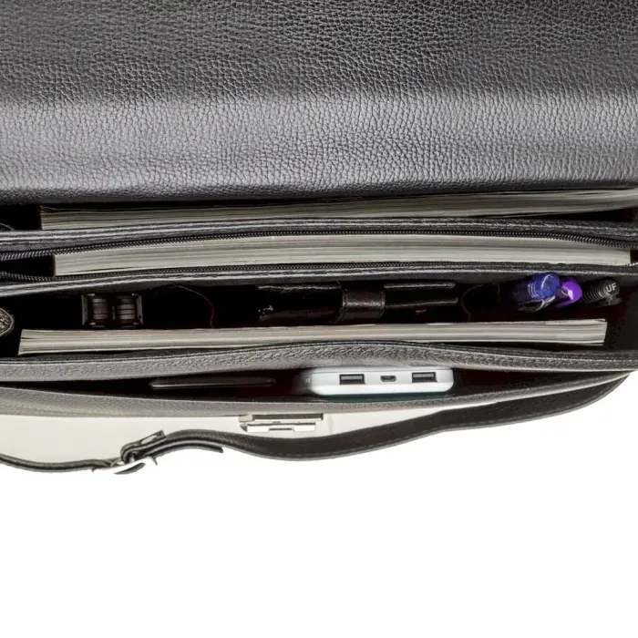 Чоловічий портфель KARYA 17222 шкіряний Чорний флотар