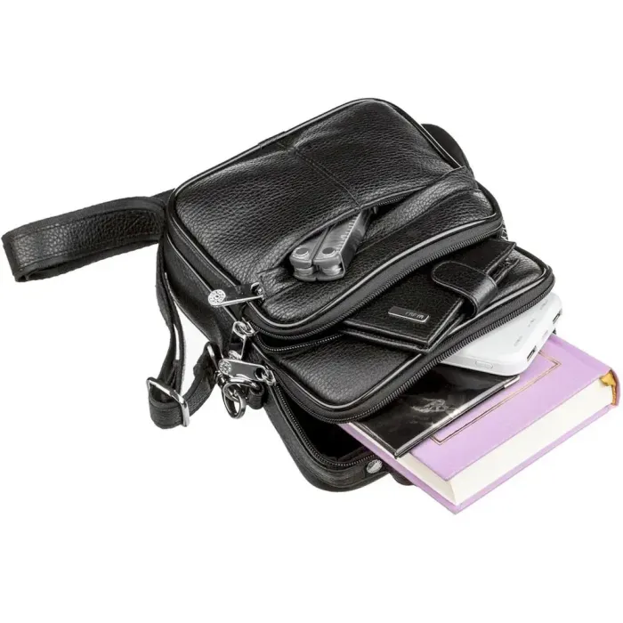 Сумка чоловіча KARYA 17224 шкіряна Чорна флотар