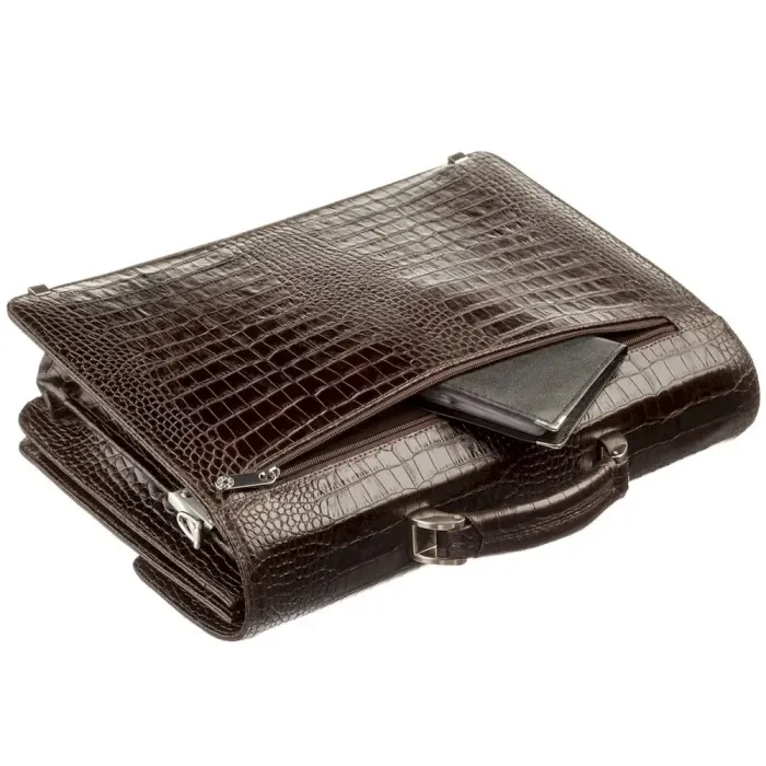 Чоловічий портфель KARYA 17270 шкіряний Коричневий з тисненням під крокодила