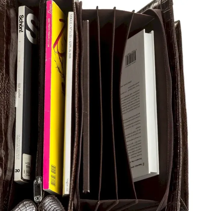 Чоловічий портфель KARYA 17270 шкіряний Коричневий з тисненням під крокодила