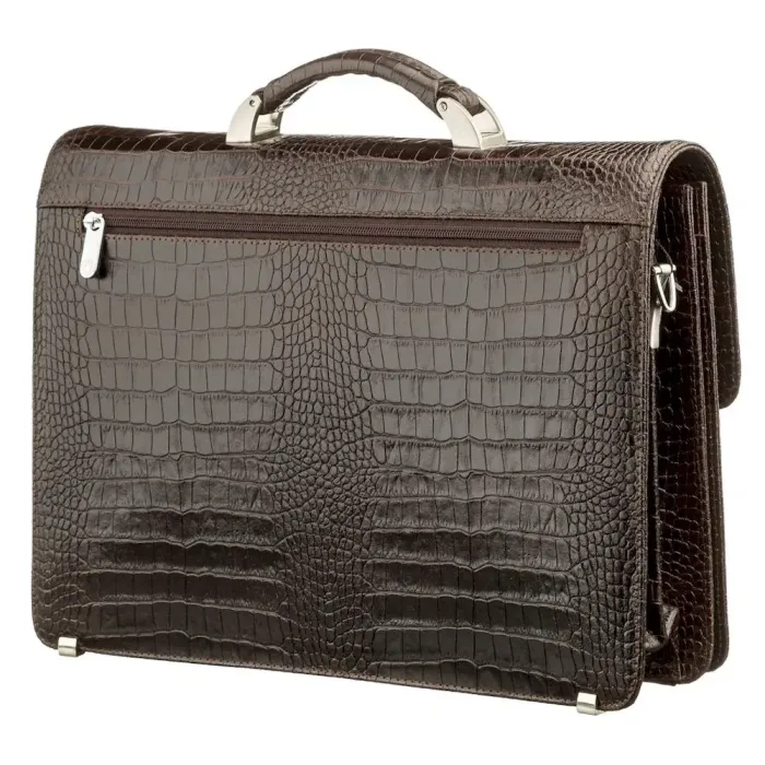 Чоловічий портфель KARYA 17270 шкіряний Коричневий з тисненням під крокодила