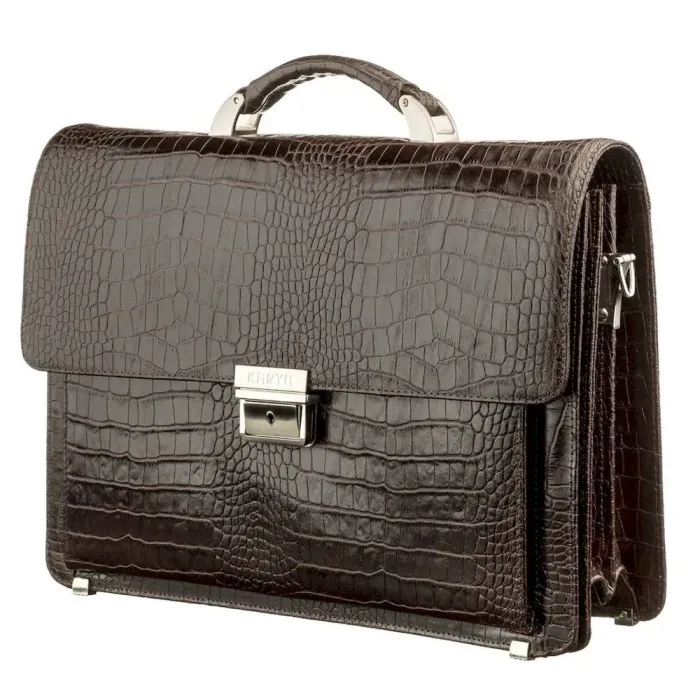 Чоловічий портфель KARYA 17270 шкіряний Коричневий з тисненням під крокодила