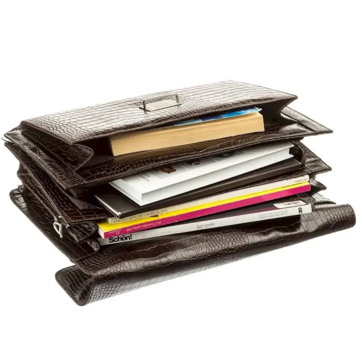 Чоловічий портфель KARYA 17270 шкіряний Коричневий з тисненням під крокодила