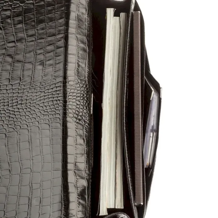 Чоловічий портфель KARYA 17273 шкіряний Чорний під крокодила