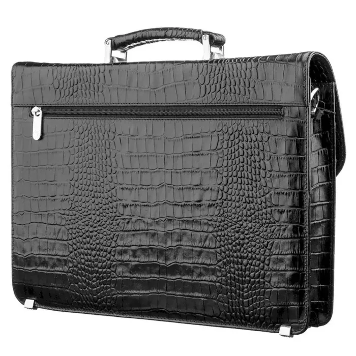 Чоловічий портфель KARYA 17273 шкіряний Чорний під крокодила