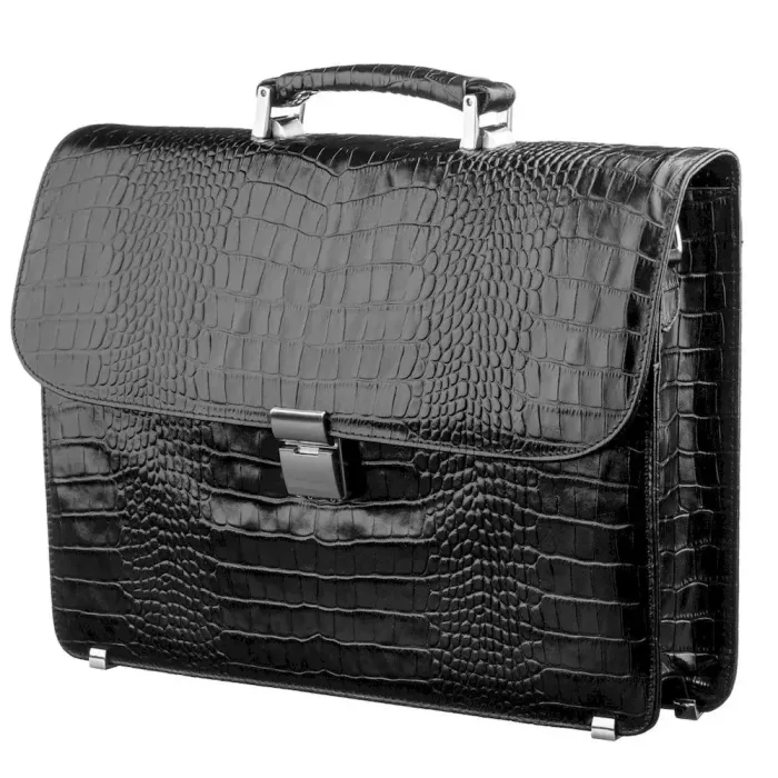 Чоловічий портфель KARYA 17273 шкіряний Чорний під крокодила