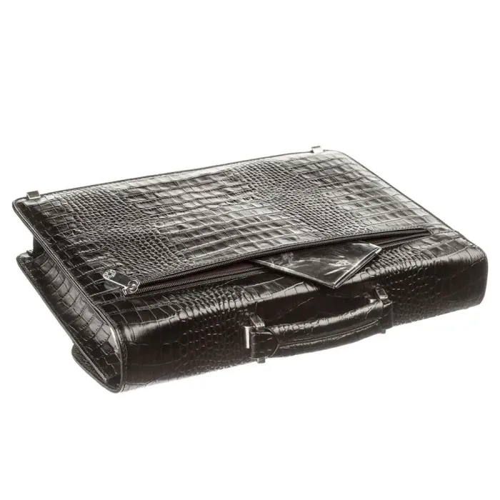 Чоловічий портфель KARYA 17273 шкіряний Чорний під крокодила