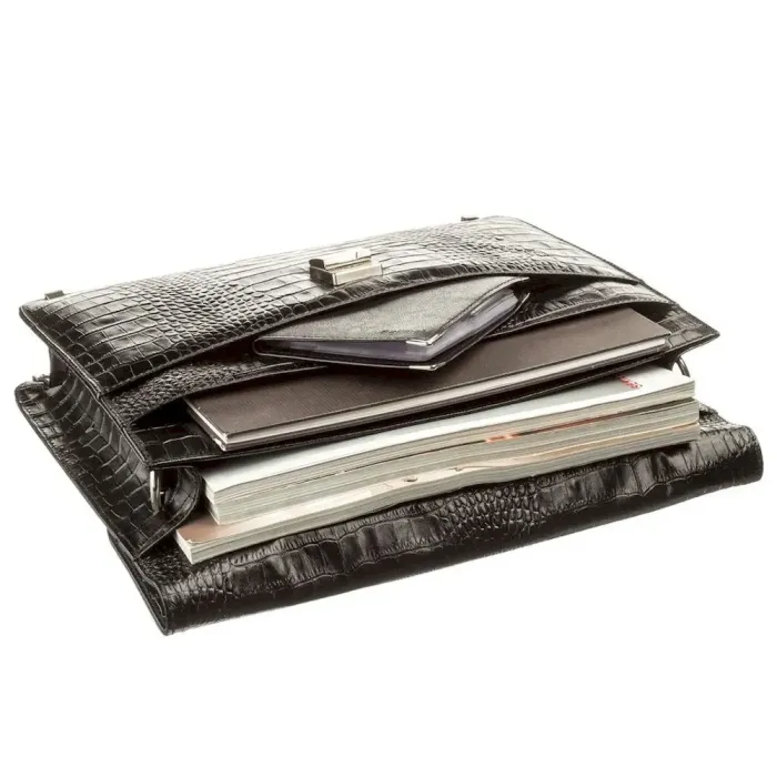 Чоловічий портфель KARYA 17273 шкіряний Чорний під крокодила