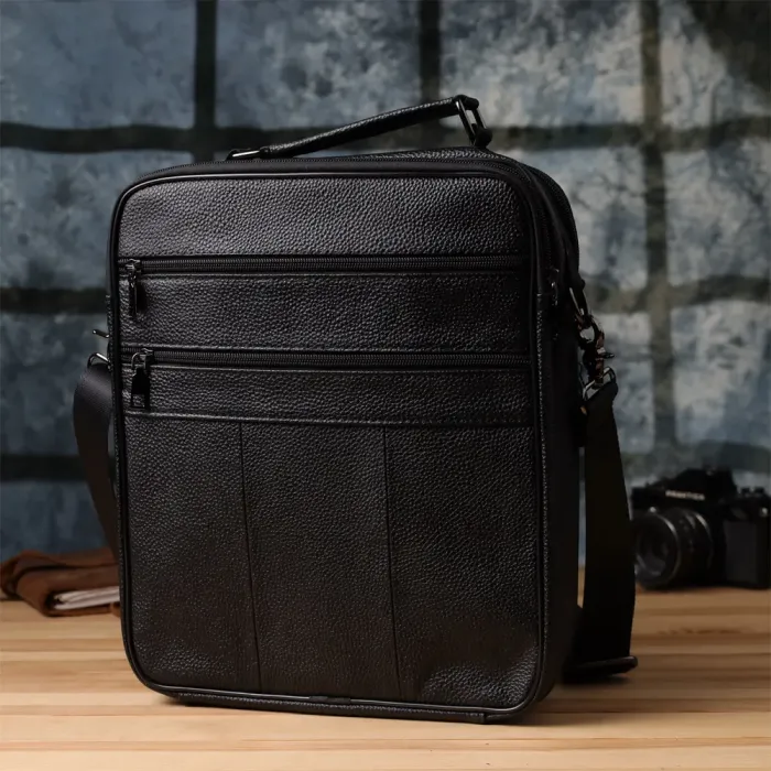 Сумка чоловіча з ручкою для перенесення в руці з натуральної шкіри Vintage 23029 Чорний