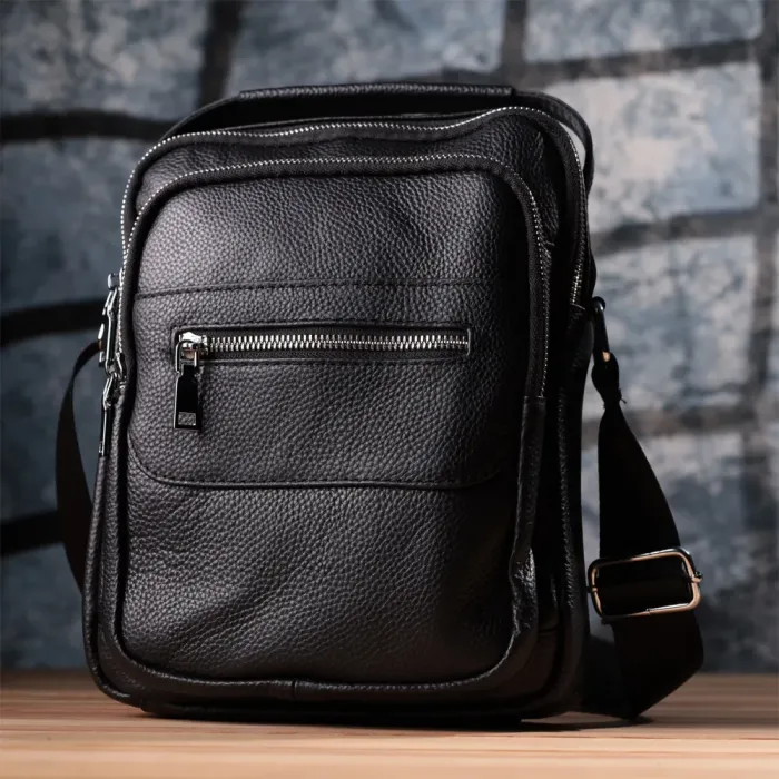 Стильна вертикальна сумка для чоловіків із натуральної шкіри Vintage 15113 Чорний