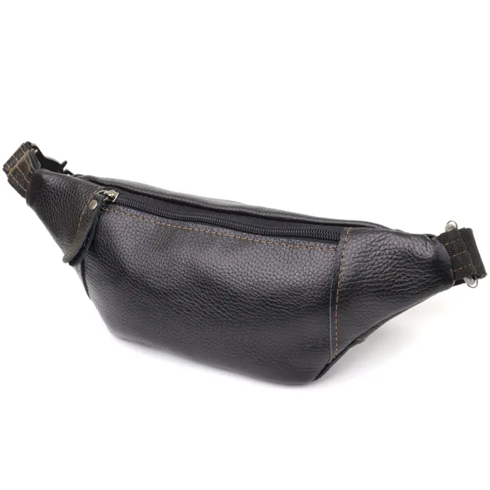 Приваблива сумка-бананка для чоловіків з натуральної шкіри зернистої Shvigel 23127 Чорний