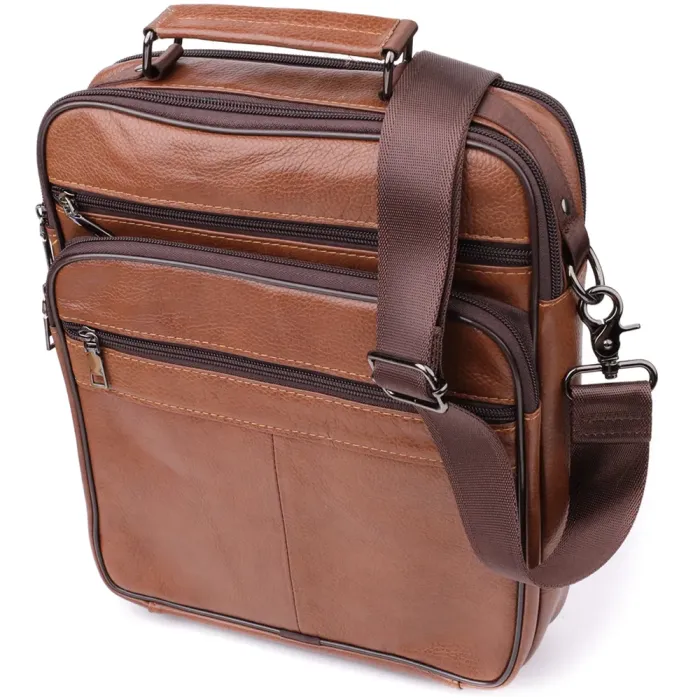 Сумка чоловіча з ручкою для перенесення в руці з натуральної шкіри Vintage 23031 Світло-коричневий