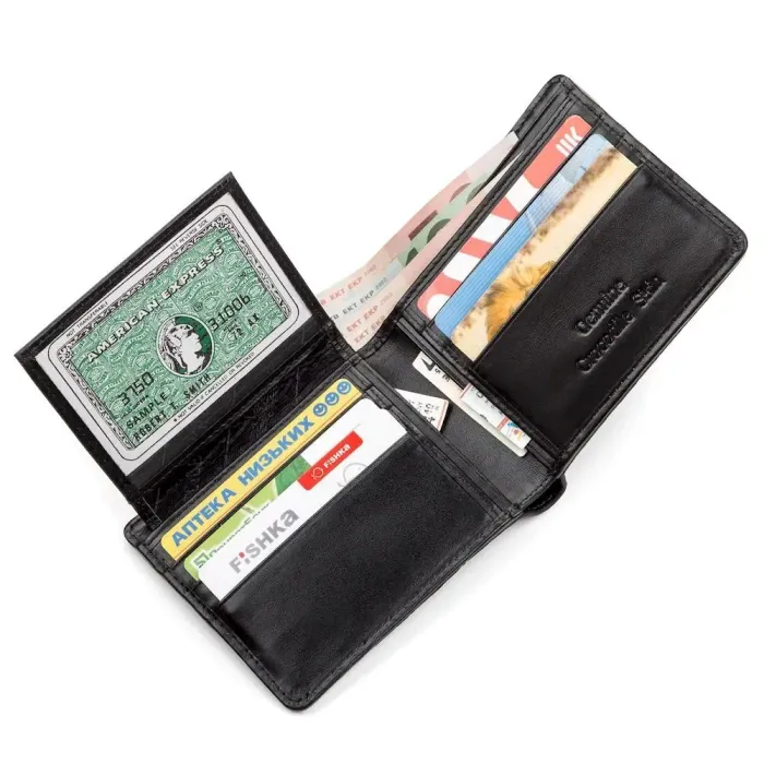 Портмоне CROCODILE LEATHER 18045 із натуральної шкіри крокодила Чорне