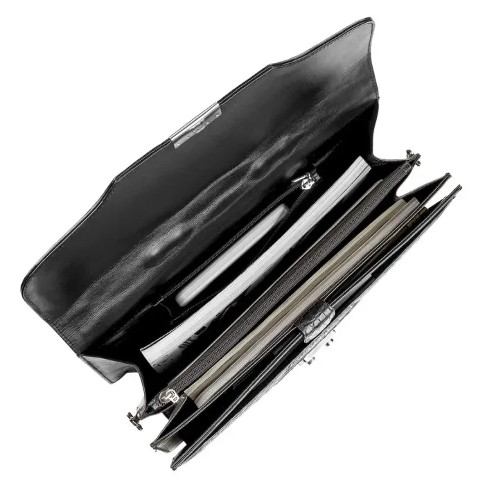 Портфель CROCODILE LEATHER 18048 із натуральної шкіри крокодила Чорний