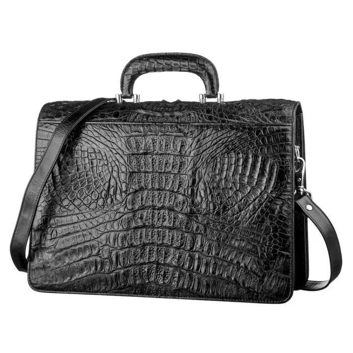 Портфель CROCODILE LEATHER 18048 із натуральної шкіри крокодила Чорний