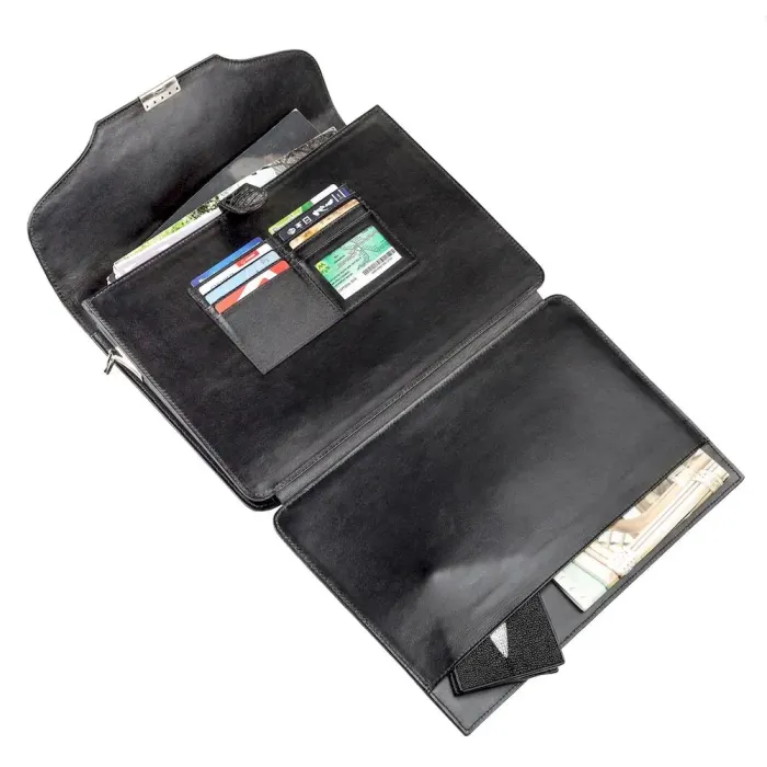 Портфель CROCODILE LEATHER 18048 із натуральної шкіри крокодила Чорний