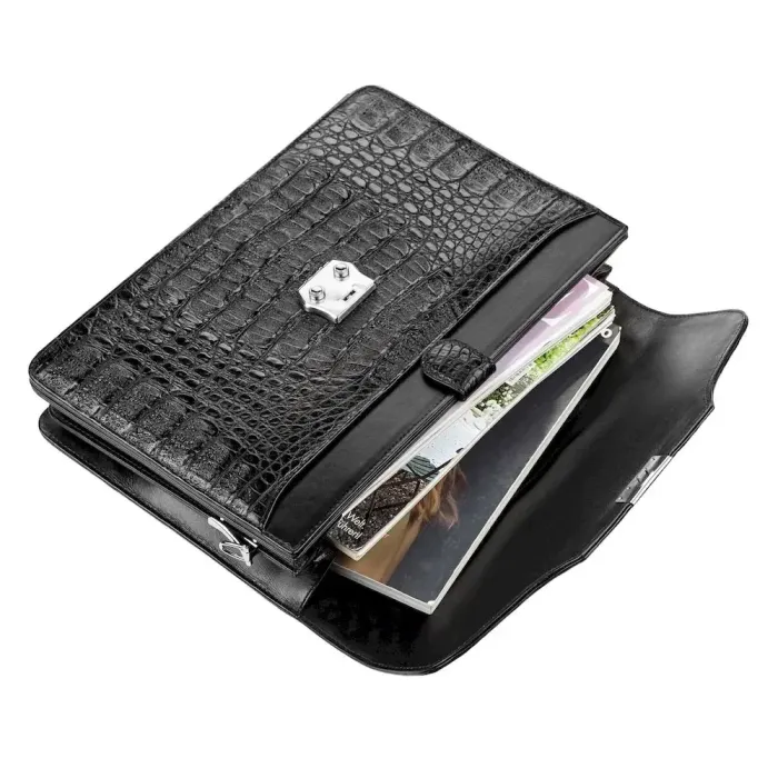 Портфель CROCODILE LEATHER 18048 із натуральної шкіри крокодила Чорний