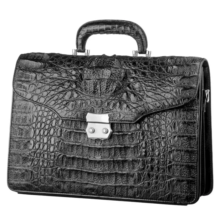 Портфель CROCODILE LEATHER 18048 із натуральної шкіри крокодила Чорний