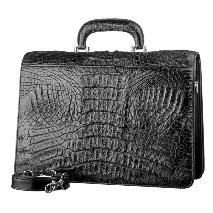 Портфель CROCODILE LEATHER 18048 із натуральної шкіри крокодила Чорний