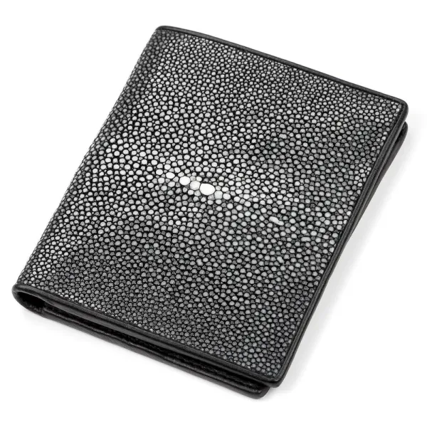Вертикальне портмоне STINGRAY LEATHER 18057 із натуральної шкіри морського ската Чорне