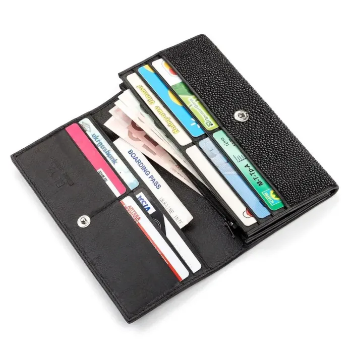 Гаманець жіночий STINGRAY LEATHER 18096 із натуральної шкіри морського ската Чорний