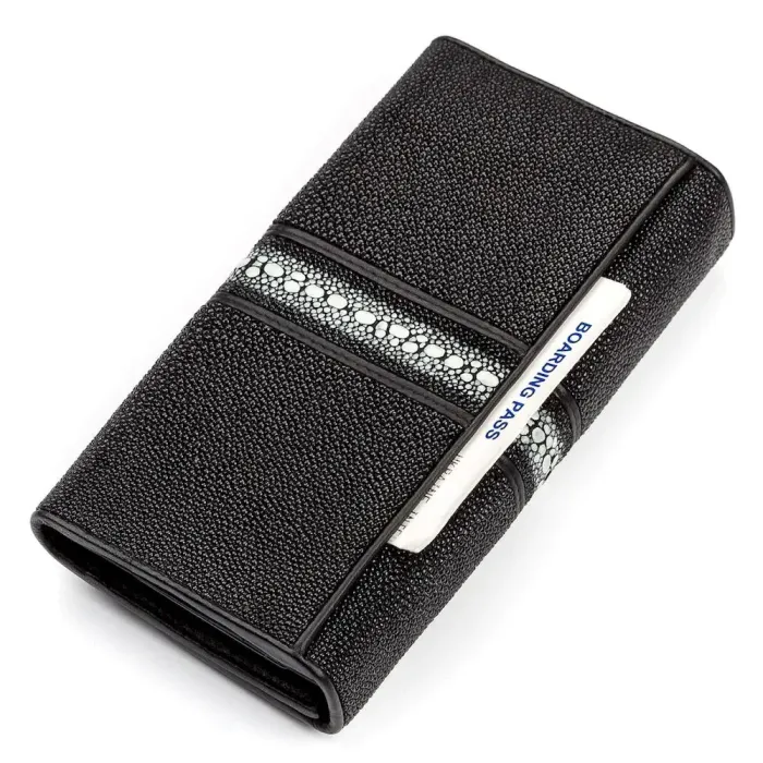 Гаманець жіночий STINGRAY LEATHER 18100 із натуральної шкіри морського ската Чорний