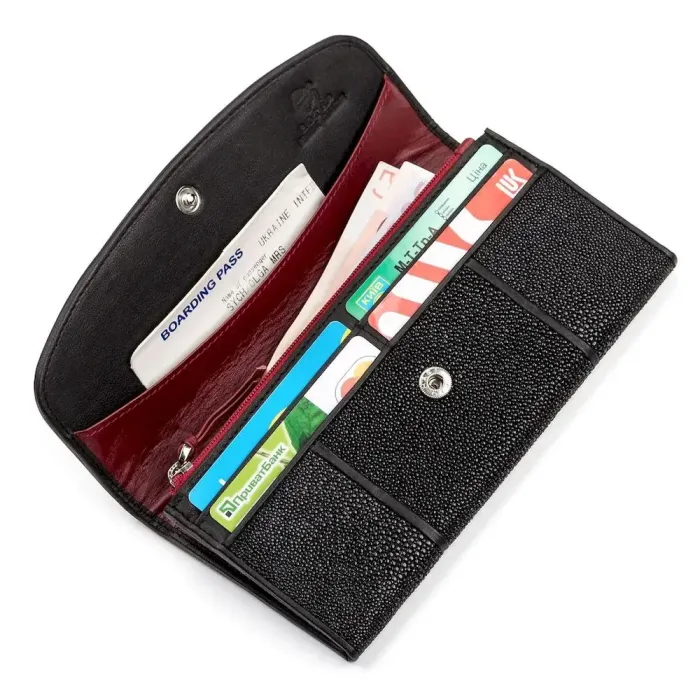 Гаманець жіночий STINGRAY LEATHER 18112 із натуральної шкіри морського ската Чорний